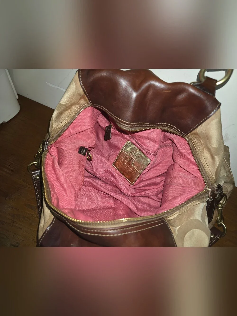 Coach Madison Signature Sateen beige/Brown Satchel/Shoulder Bag